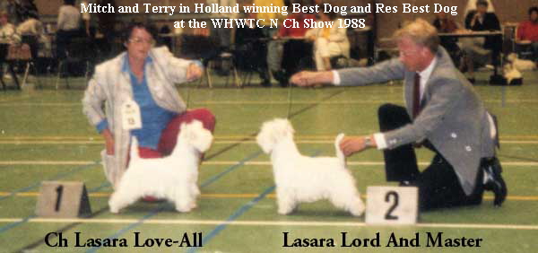 Mitch and Terry in Holland winning Best Dog and Res Best Dog





 at the WHWTC N Ch Show 1988